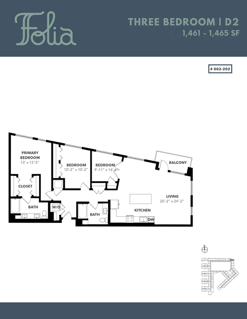 Floor plan for 3 beds, 2 baths, 1461 sqft